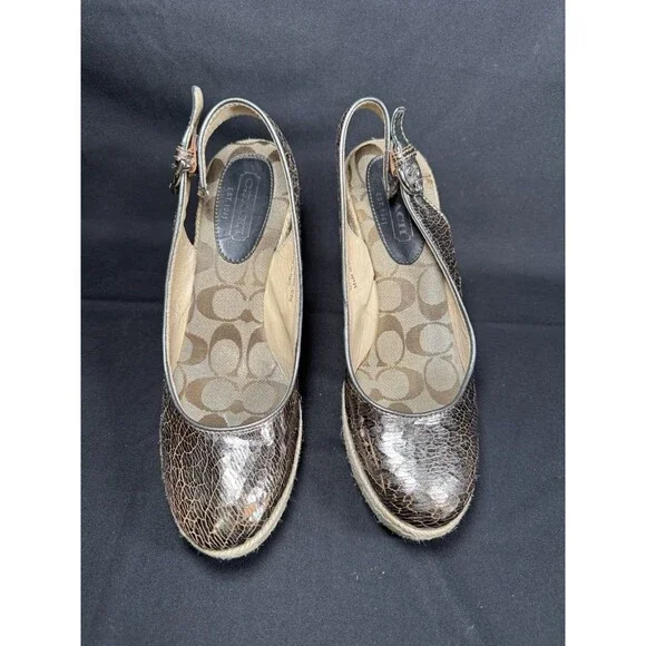 Y2K Coach Espadrille Karissa Wedge Platform Heels Bronze Metallic Size 9 B - Picture 2 of 9